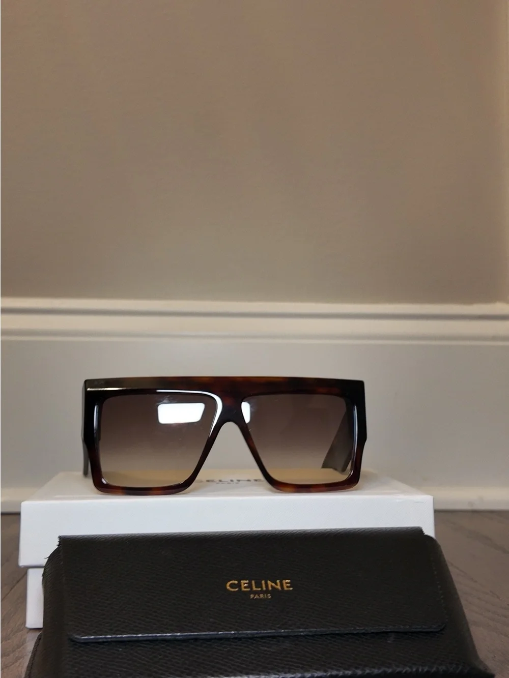 Celine Tortoise Brown Gradient Shield (3 dot) Sunglasses